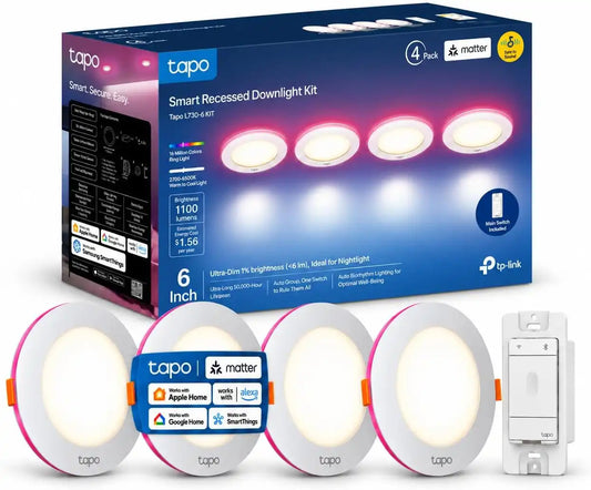 Tapo Smart 6-Inch Recessed Downlight L730-6 KIT(4-Pack), Always-on Switch