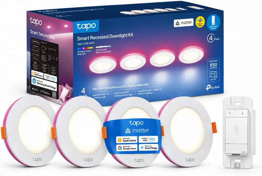 Tapo Smart 4-Inch Recessed Downlight L730-4 KIT(4-Pack), Always-on Switch