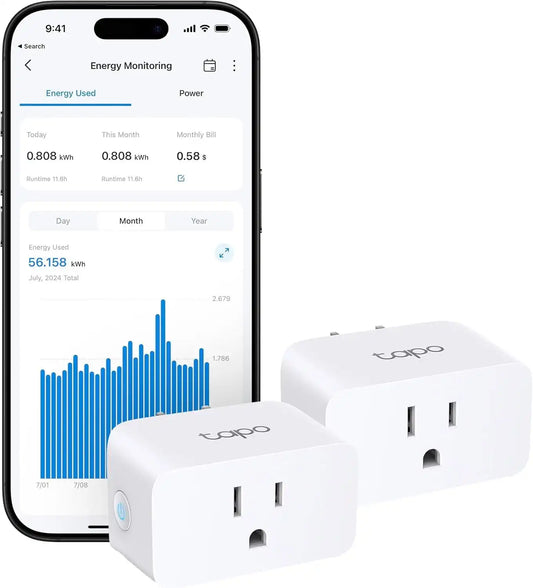 Tapo Smart Plug, Matter Compatible, Energy Monitoring, P110M(2-Pack), 15A